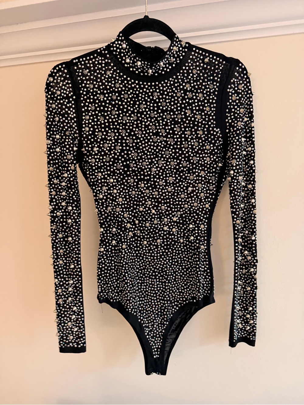 Fashion Nova Black Crystal-Studded Sheer Bodysuit - Picture 2 of 4